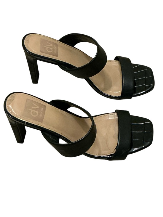 DV by Dolce Vita Shoes - DV by Dolce Vita Black Two-Band Square Toe Mid Heel Sandals